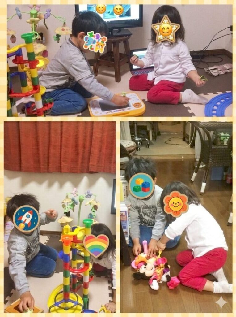 息子がお客様のお子様と一緒に遊んでいる様子