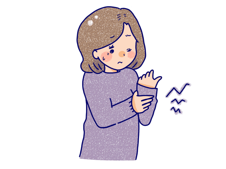 手首に痛みを感じて不安な表情の女性イメージイラスト