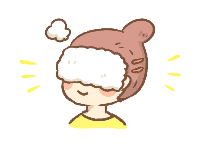 蒸しタオルで目を温めて血流を良くしている女性のイラスト