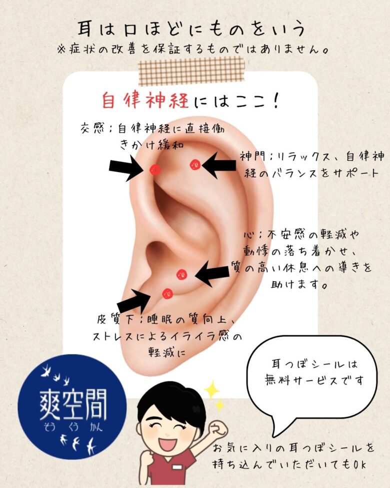 自律神経の乱れに対して効果のあるツボをいらすとにて紹介。神門・交感・心・皮質下の4か所がおすすめ