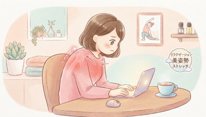 パソコン作業に夢中になったりしていると、常に肩甲骨が前にひっかられるじょうきょうになり、固定される
